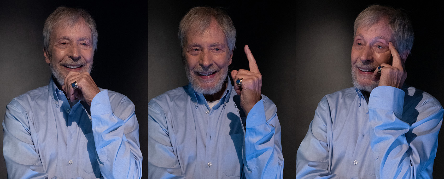 Porträtserie Wolfgang Keuter Wolfgang Keuter im hellblauen Hemd. Er sieht interssiert mit Mimik einem Teilnehmer beim Üben zu. Er ist als dreichfaches Porträt abgebildet.