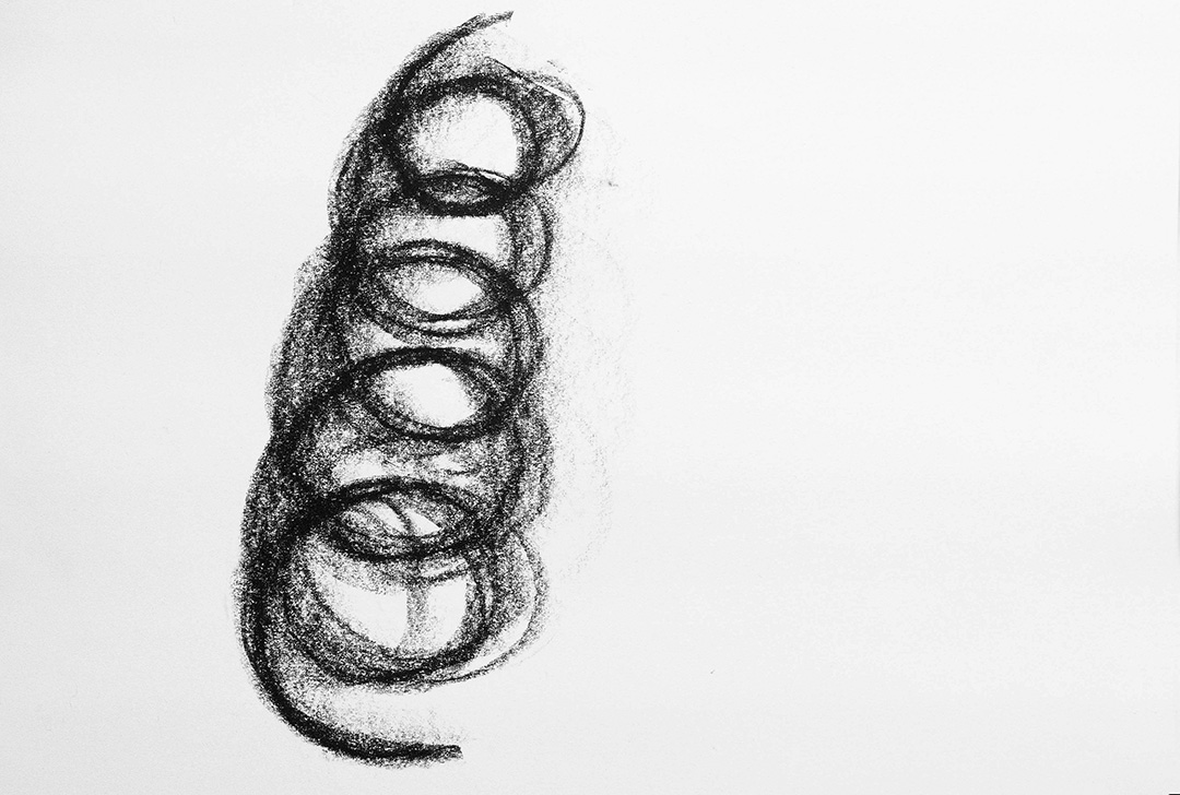 005_Formelhaftes_Zeichnen Kreide-Zeichnung, nach oben führende Spirale, aus dem Formehaften Zeihnen